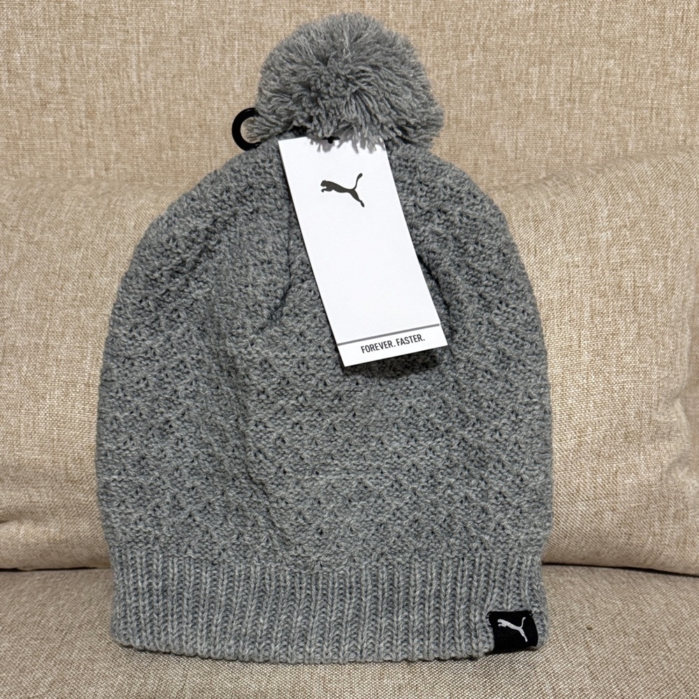 Puma Light Gray Knit Pom Beanie
